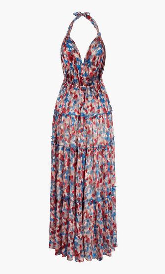 Flowers in the Sky Viscose Long Backless Dress