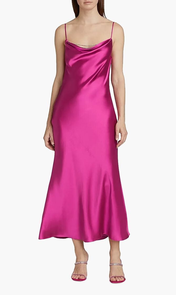 Antione Crystal Satin Cowlneck Midi Dress