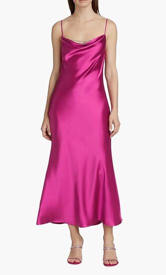 Antione Crystal Satin Cowlneck Midi Dress