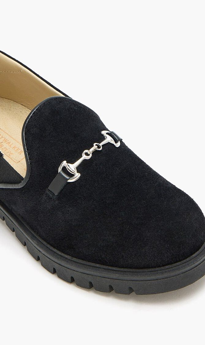 METALLIC BUCKLE EMBELLISHED SUEDE LEATHER LOAFERS