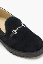 METALLIC BUCKLE EMBELLISHED SUEDE LEATHER LOAFERS