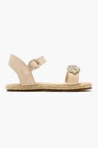 KNIT BAND WITH CRYSTALS EMBELLISHED LEATHER SANDAL