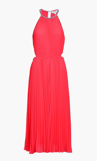 Pleated Georgette Cutout Dress