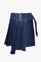 Pleated Asymmetric Denim Skirt