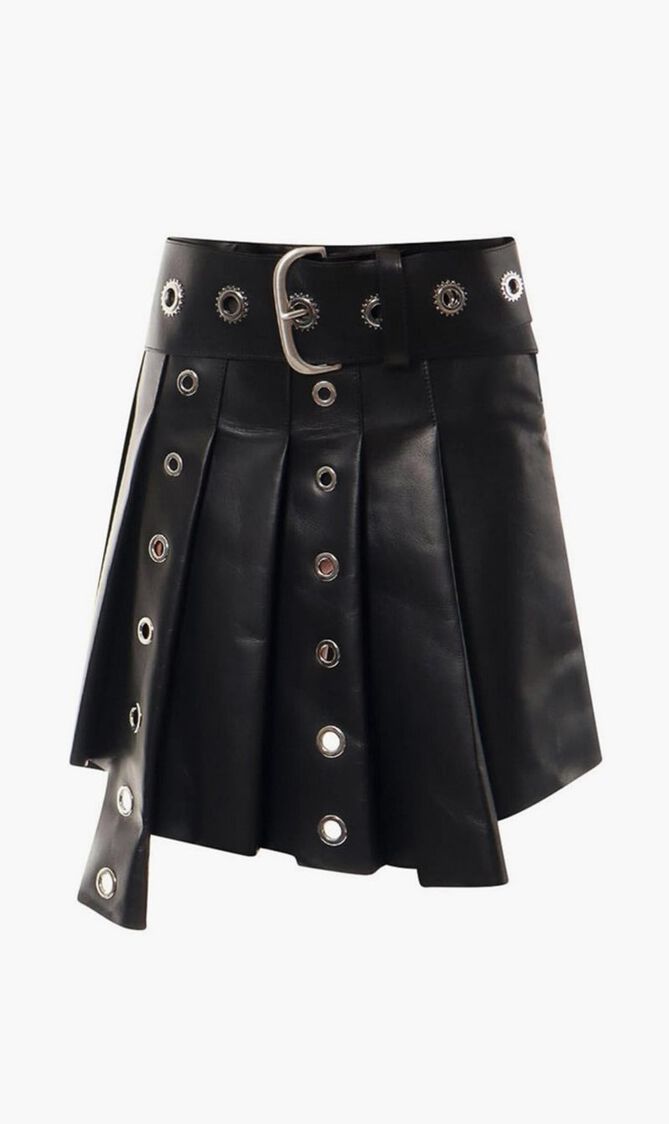 Midi Pleated Leather Skirt