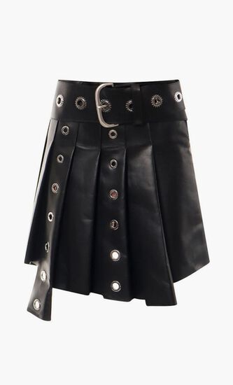 Midi Pleated Leather Skirt