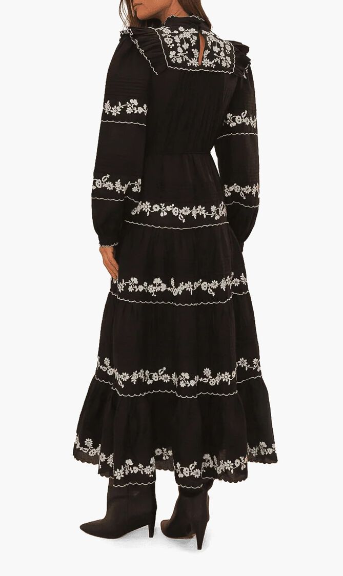 Embroidered Long Sleeve Maxi Dress