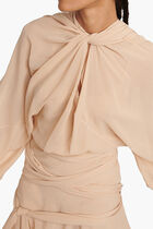 Draped long-sleeved silk dress