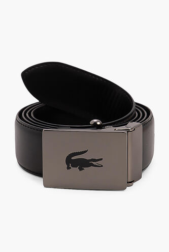 Engraved Plate Buckle Leather Belt