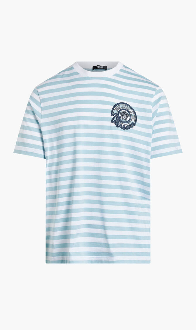 T-SHIRT STRIPED JERSEY FABRIC + EMBROIDERED VERSACE NAUTICAL EMBLEM