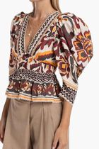 Toucans Scarf Cream Puffed Sleeve Blouse