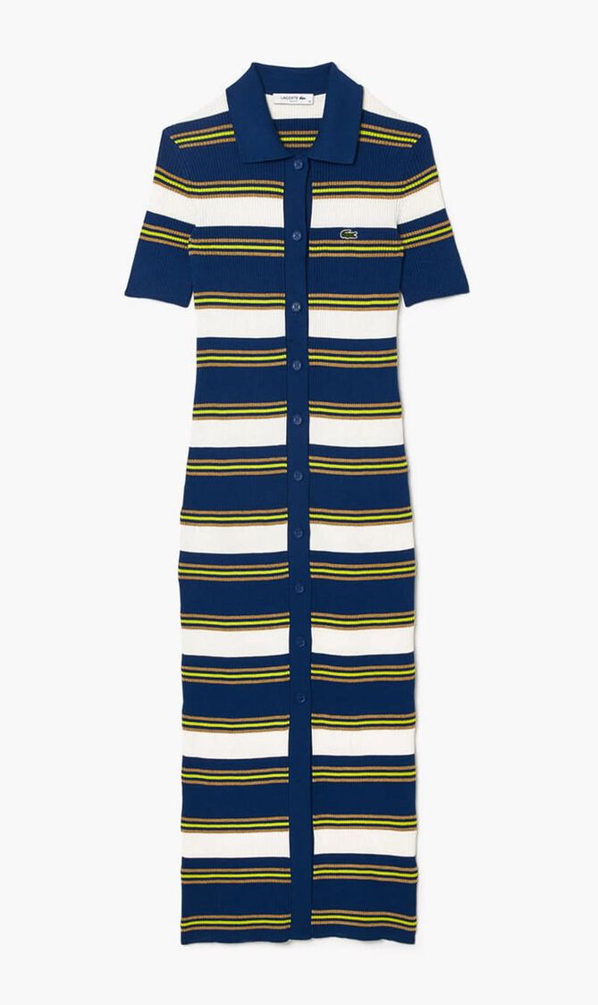 Rib Knit Striped Shirt Dress