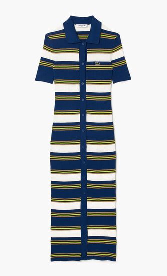 Rib Knit Striped Shirt Dress