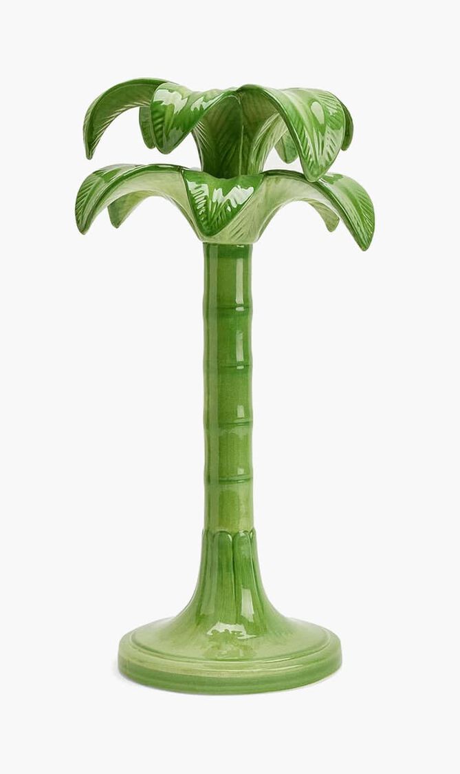 LMS PALM CANDLESTICK HOLDER - GREEN - LARGE