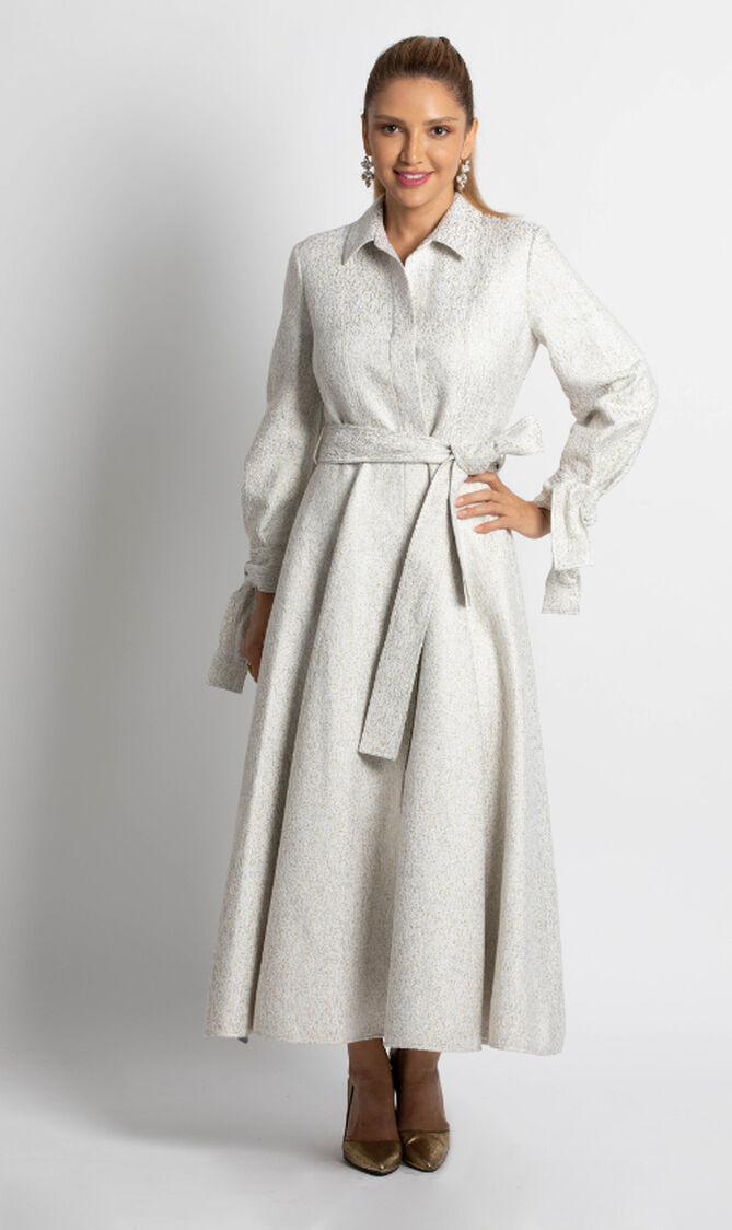 Jacquard Print Trench Gown
