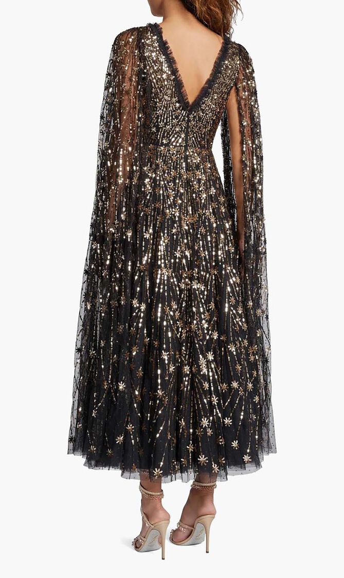 Comet Sequin Cape Gown