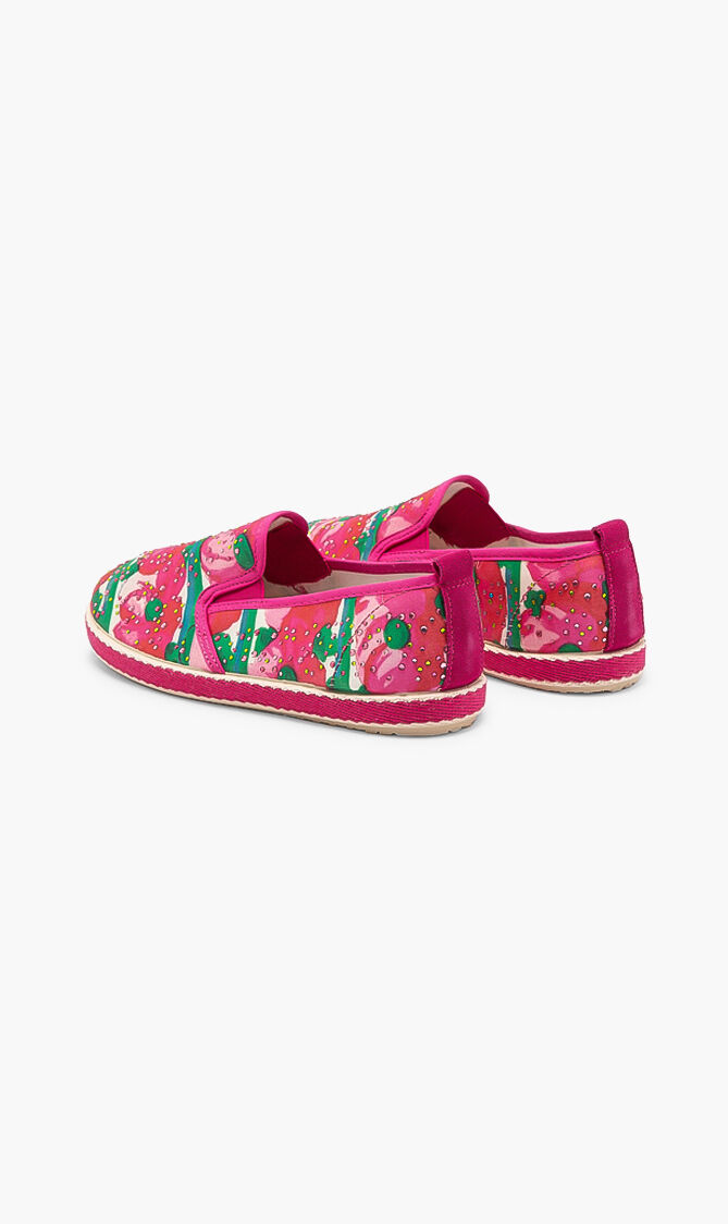 Pink Flower Embellished Beads Flat Shoes