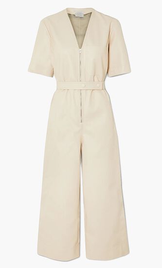 Front Open Leather Jumpsuit