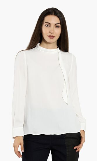 Jewel-Neck Long Sleeves Blouse