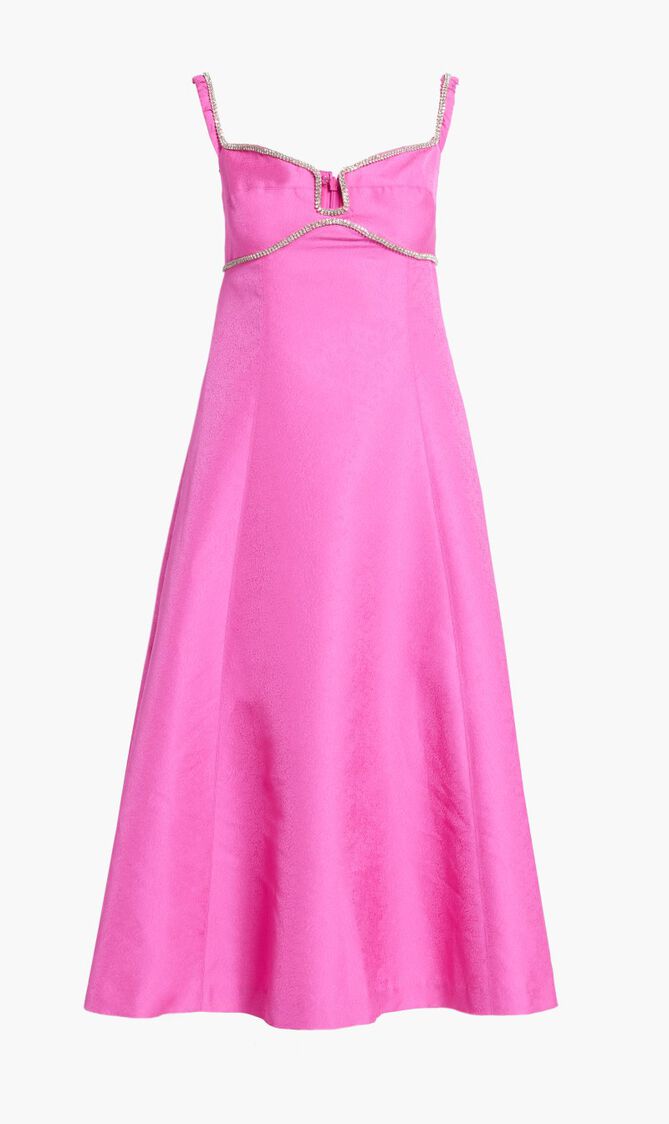 PINK TEXTURED DIAMANTE DETAIL MIDI DRESS