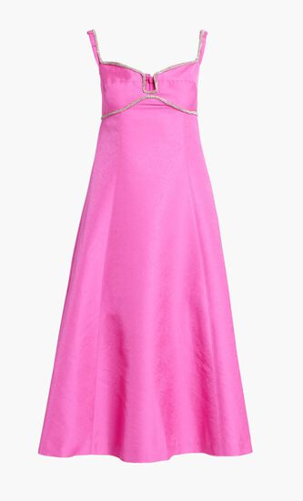 PINK TEXTURED DIAMANTE DETAIL MIDI DRESS