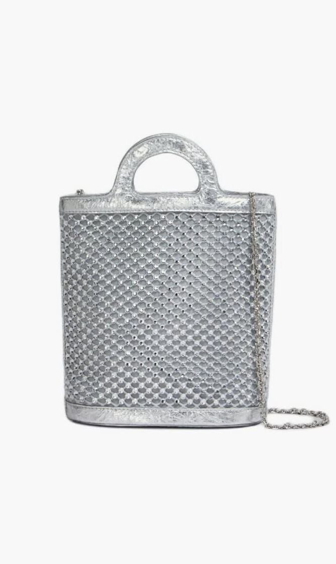 Silver Rhinestone Tropicalia Nano Bucket Bag