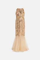 SLEEVELESS JEWEL NECKLINE SEQUIN LATTICE MERMAID GOWN