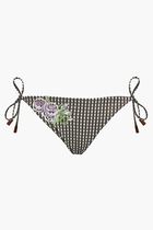 Check Embroidered Flowers Brief Bikini Bottom