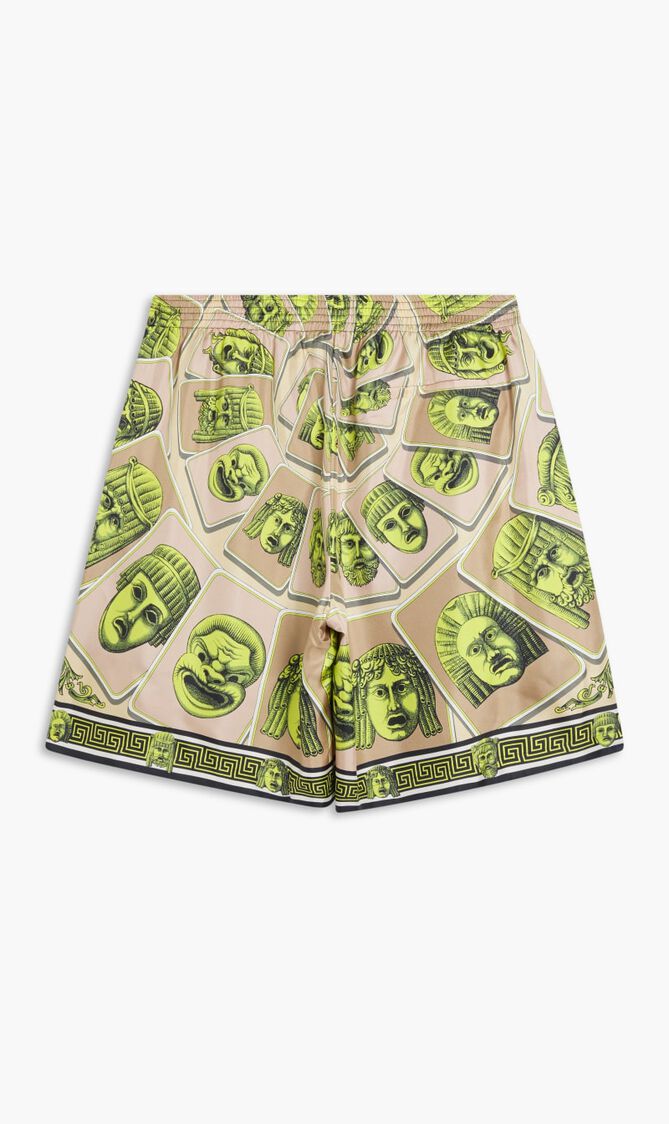 SHORTS TWILL SILK FABRIC WITH MASKS FOULARD PRINT