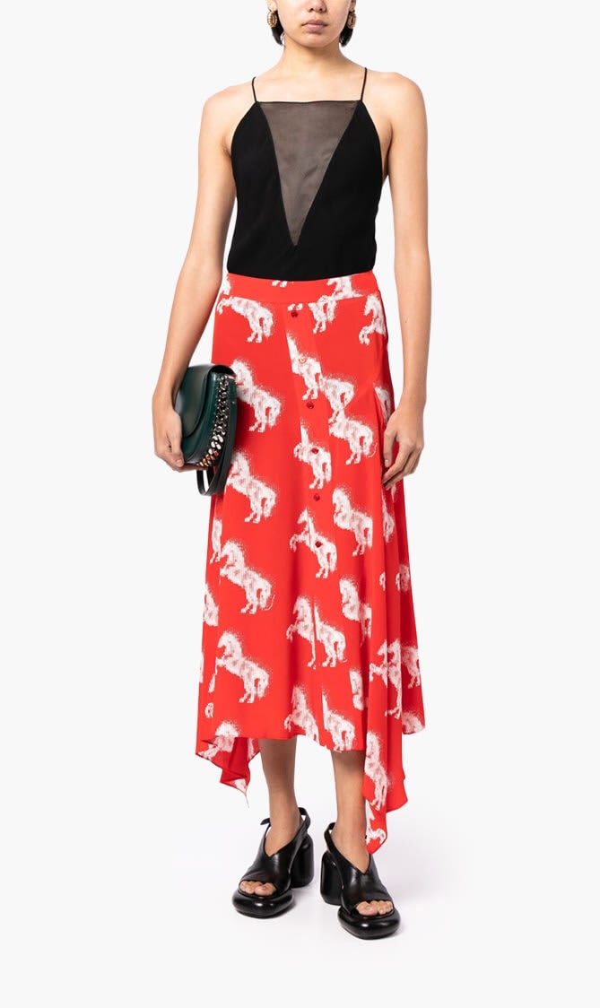 Pixel Horse Print Silk Skirt