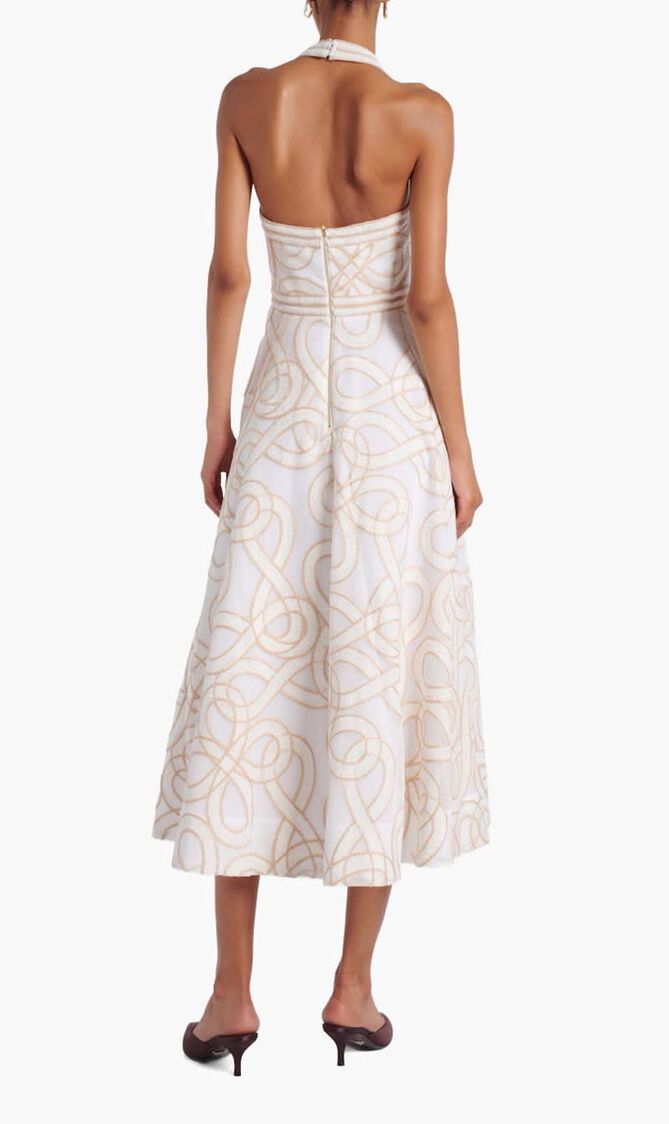 Irena Embroidered Halterneck Midi Dress
