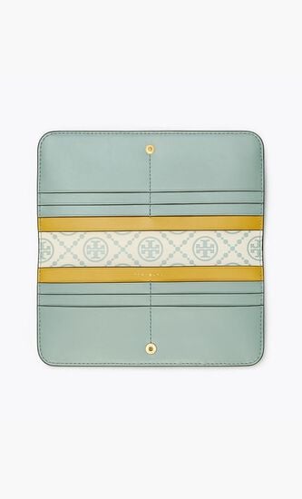 T MONOGRAM CONTRAST EMBOSSED ZIP SLIM WALLET