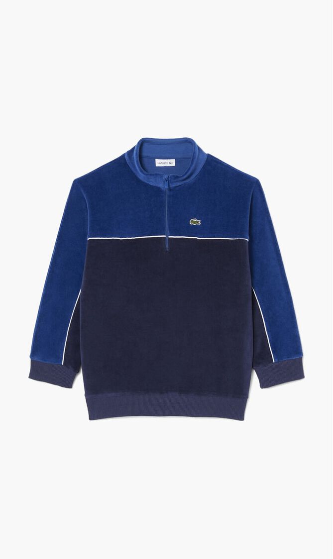 Zipped Velvet Color Block Sweatshirt