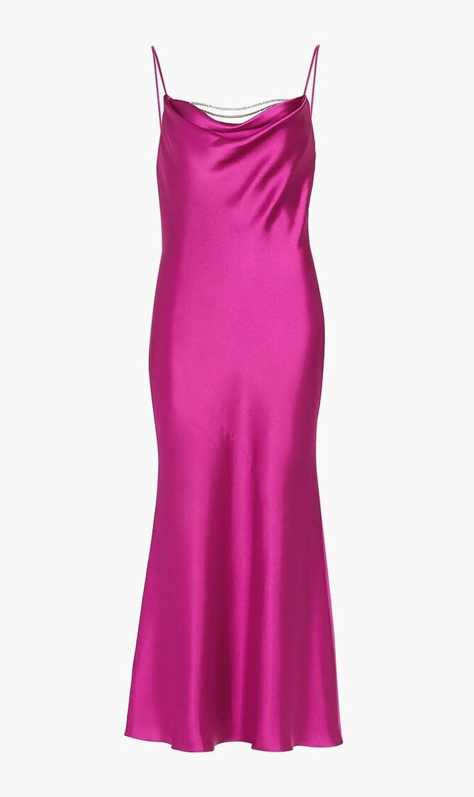 Antione Crystal Satin Cowlneck Midi Dress