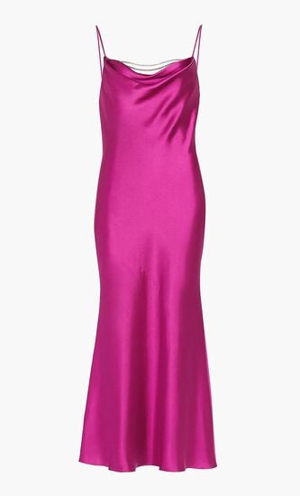 Antione Crystal Satin Cowlneck Midi Dress