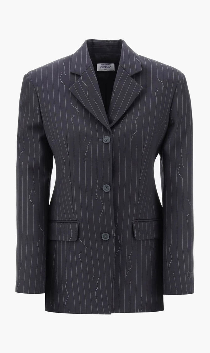 PINSTRIPE FITTED 3 BUTTON JKT FORGED IRO