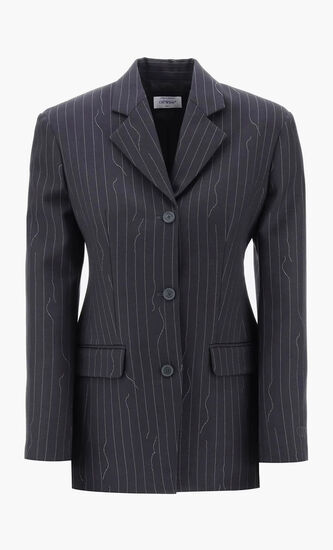 PINSTRIPE FITTED 3 BUTTON JKT FORGED IRO