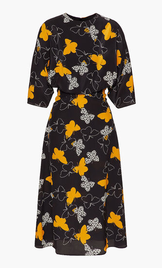 Butterfly Print Silk Dress
