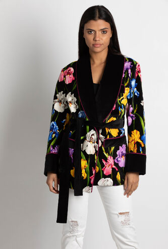 Iris-print Velvet Short Robe Jacket