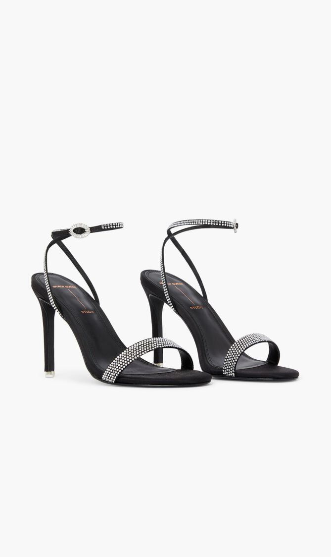 ROUND TOE HIGH HEEL SANDAL WITH CRYSTAL EMBELLISHED UPPER