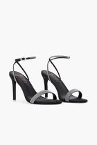 ROUND TOE HIGH HEEL SANDAL WITH CRYSTAL EMBELLISHED UPPER