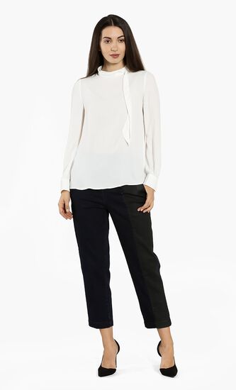 Jewel-Neck Long Sleeves Blouse