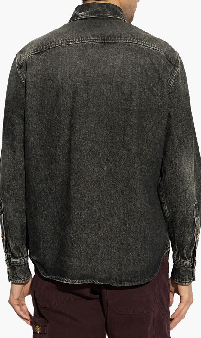 SHIRT DENIM STONE WASH BLACK DENIM FABRIC
