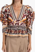 Toucans Scarf Cream Puffed Sleeve Blouse