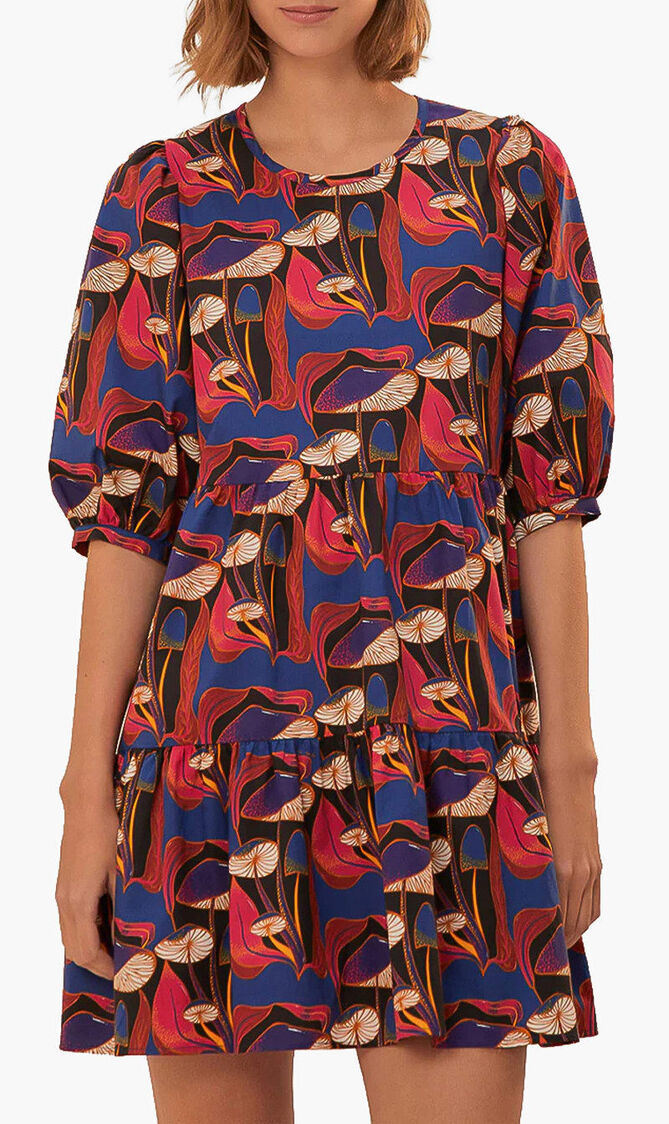 Wild Mushrooms Puff Sleeve Mini Dress