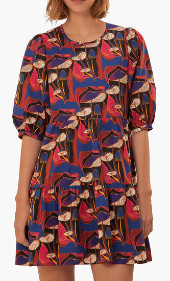 Wild Mushrooms Puff Sleeve Mini Dress