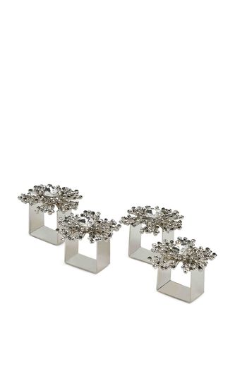 Gem Burst Napkin Ring in Crystal & Silver, Set of 4