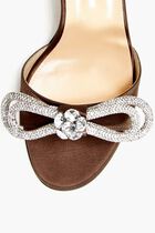 DOUBLE BOW BROWN SATIN ROUND TOE MULES(85MM)