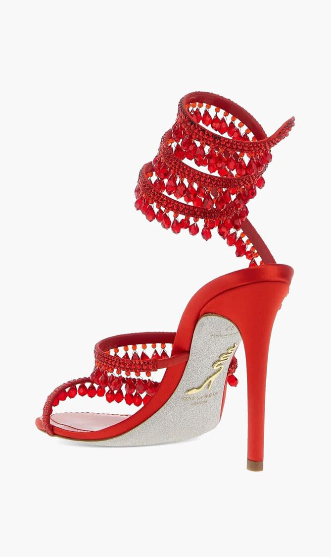 CHANDELIER RED SATIN L SIAM STRASS