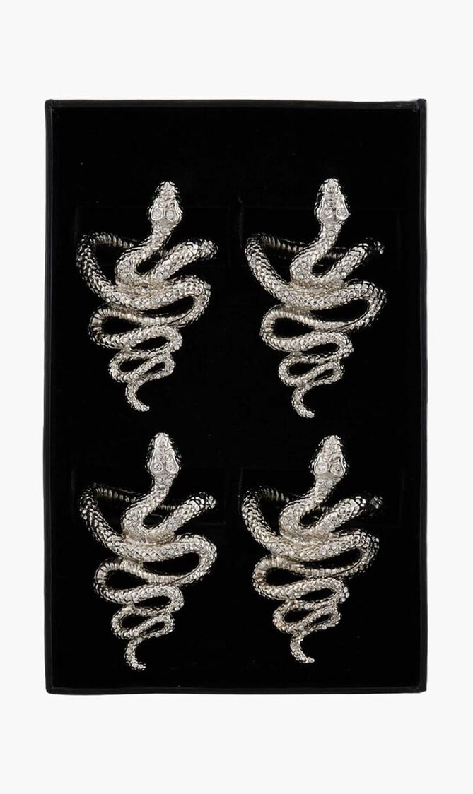 LOB SNAKE W/GREEN+WHITE CRYSTALS RINGS - SET OF 4